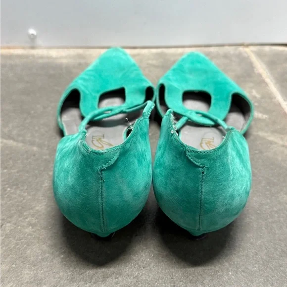 Vintage D’Orsay Flats Women Size 9 Teal Leather Suede Pointed Toe Low Heels - Picture 3 of 6